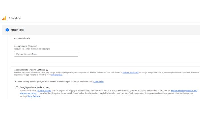 Setting up google analytics account