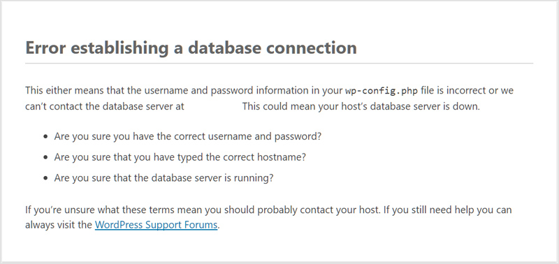 Error establishing database connection