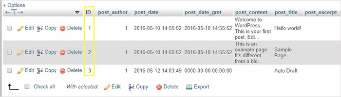 Editing or deleting WordPress blog posts using PHPMyAdmin