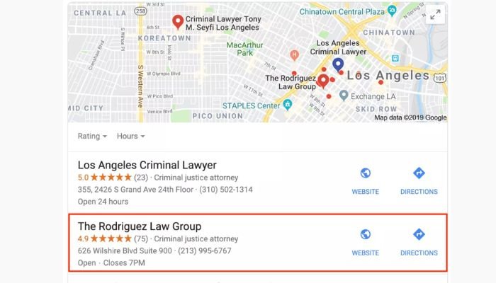 Example of Local SEO for lawyers