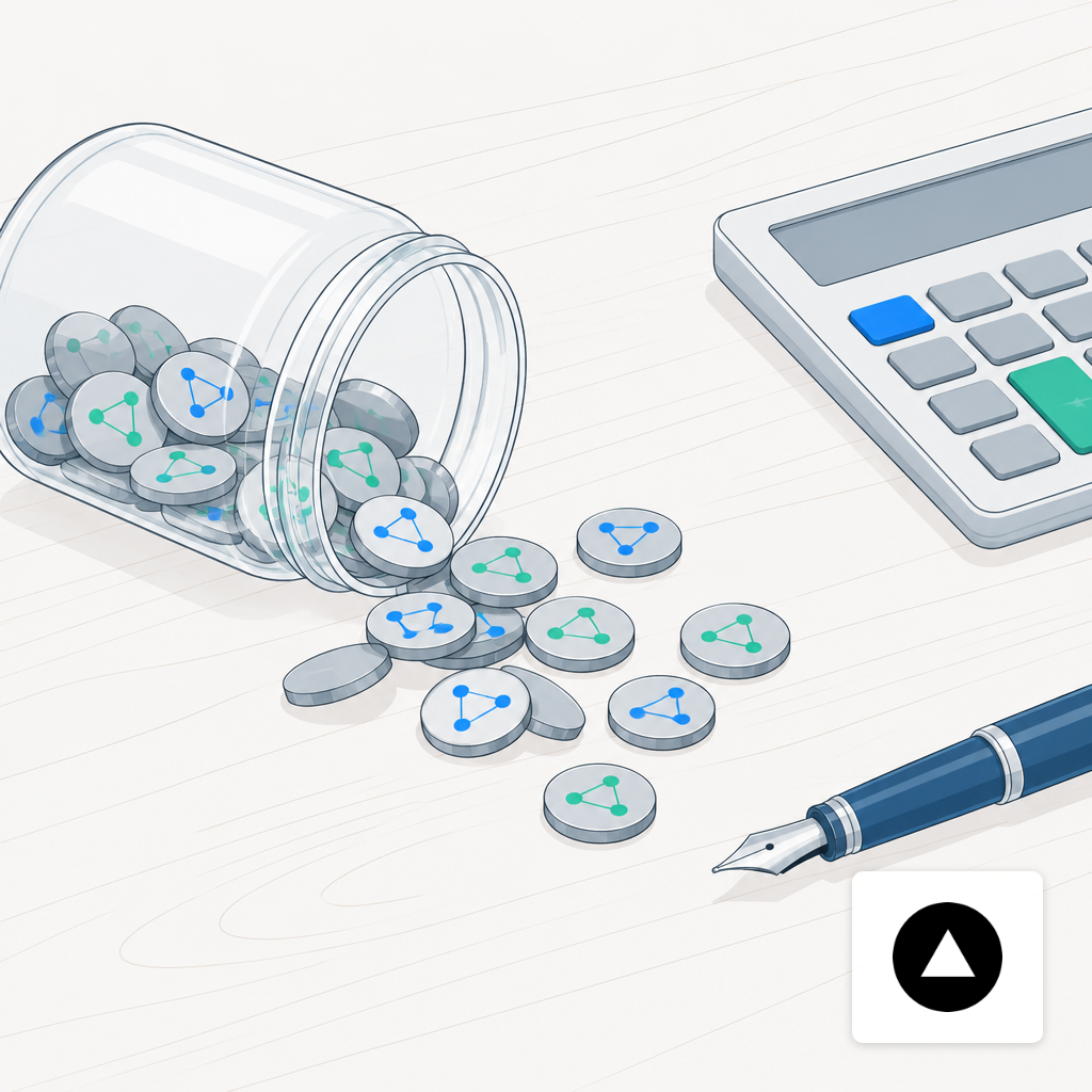 Small metal tokens spilling from a jar next to a calculator, evoking token-based AI costs.