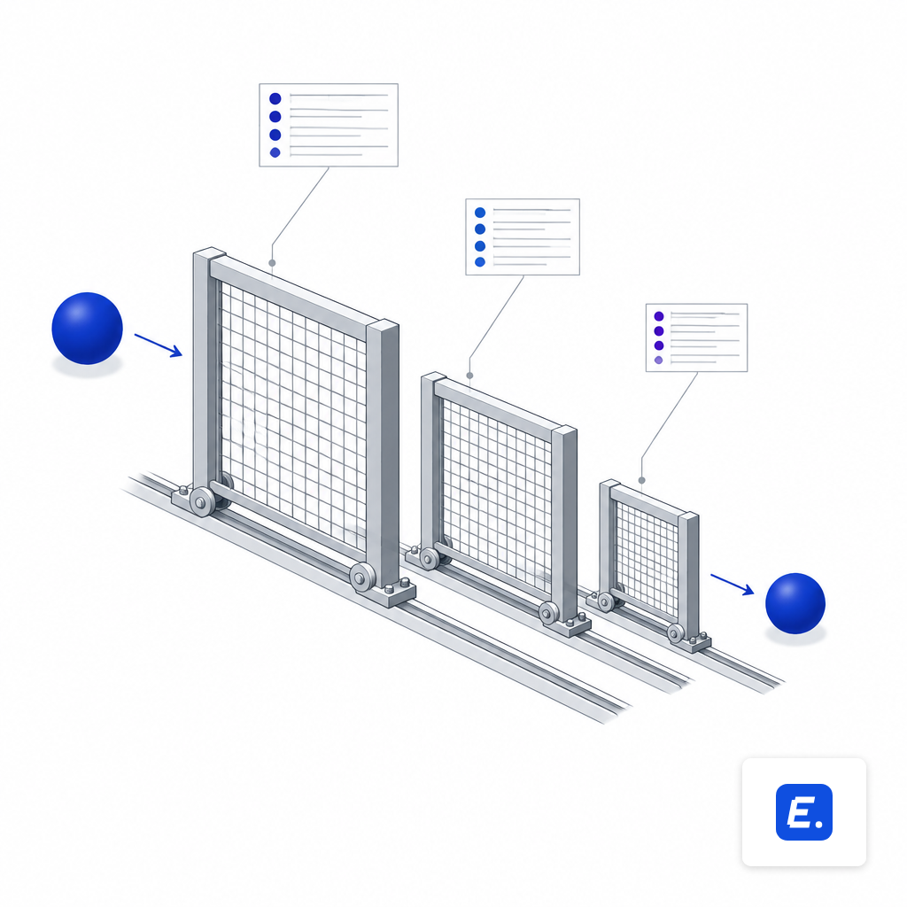 Nested metal gates arranged in sequence, each one narrower than the last.