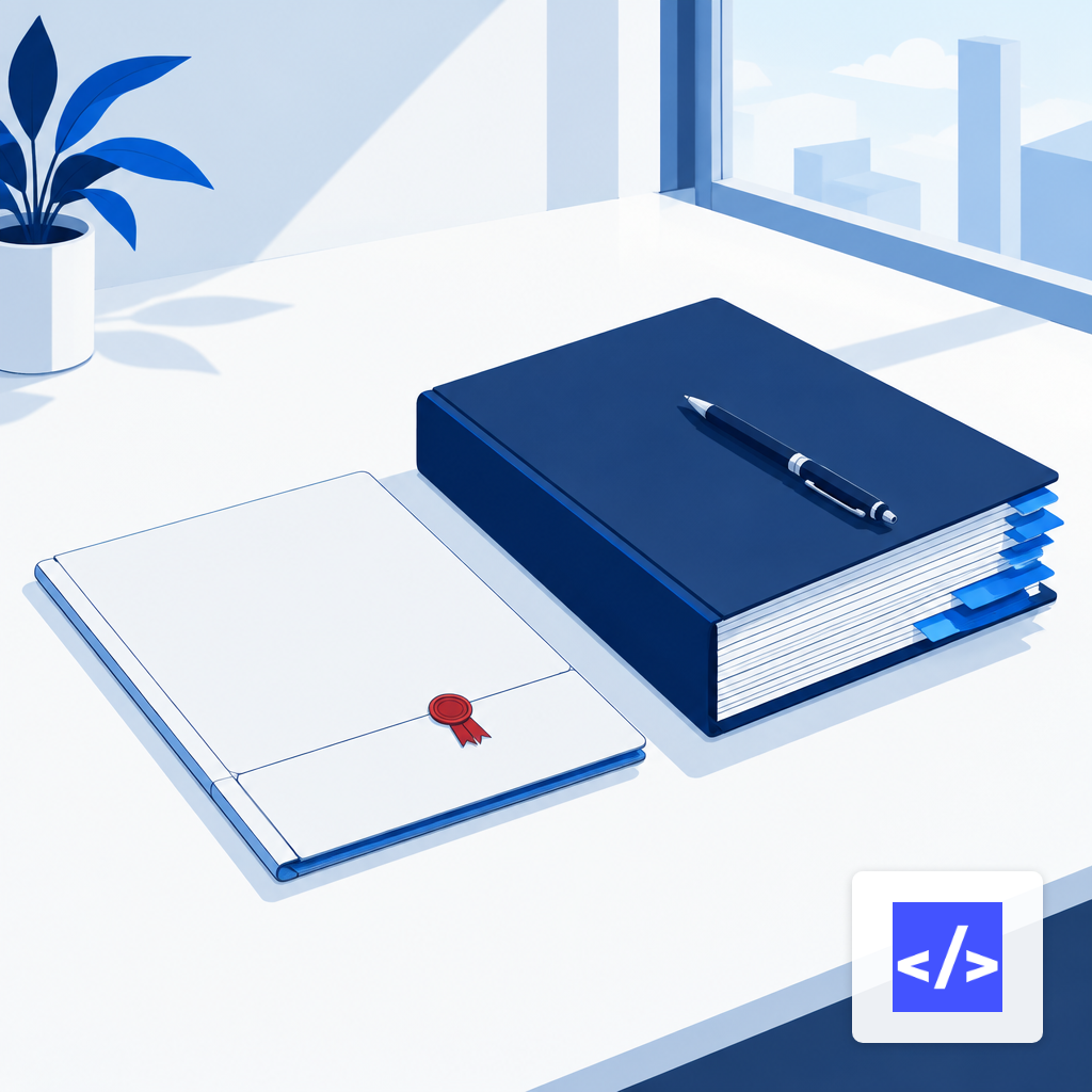 Two contract folders of different thickness on a desk, representing the difference between a POC statement of work and a production pilot contract.