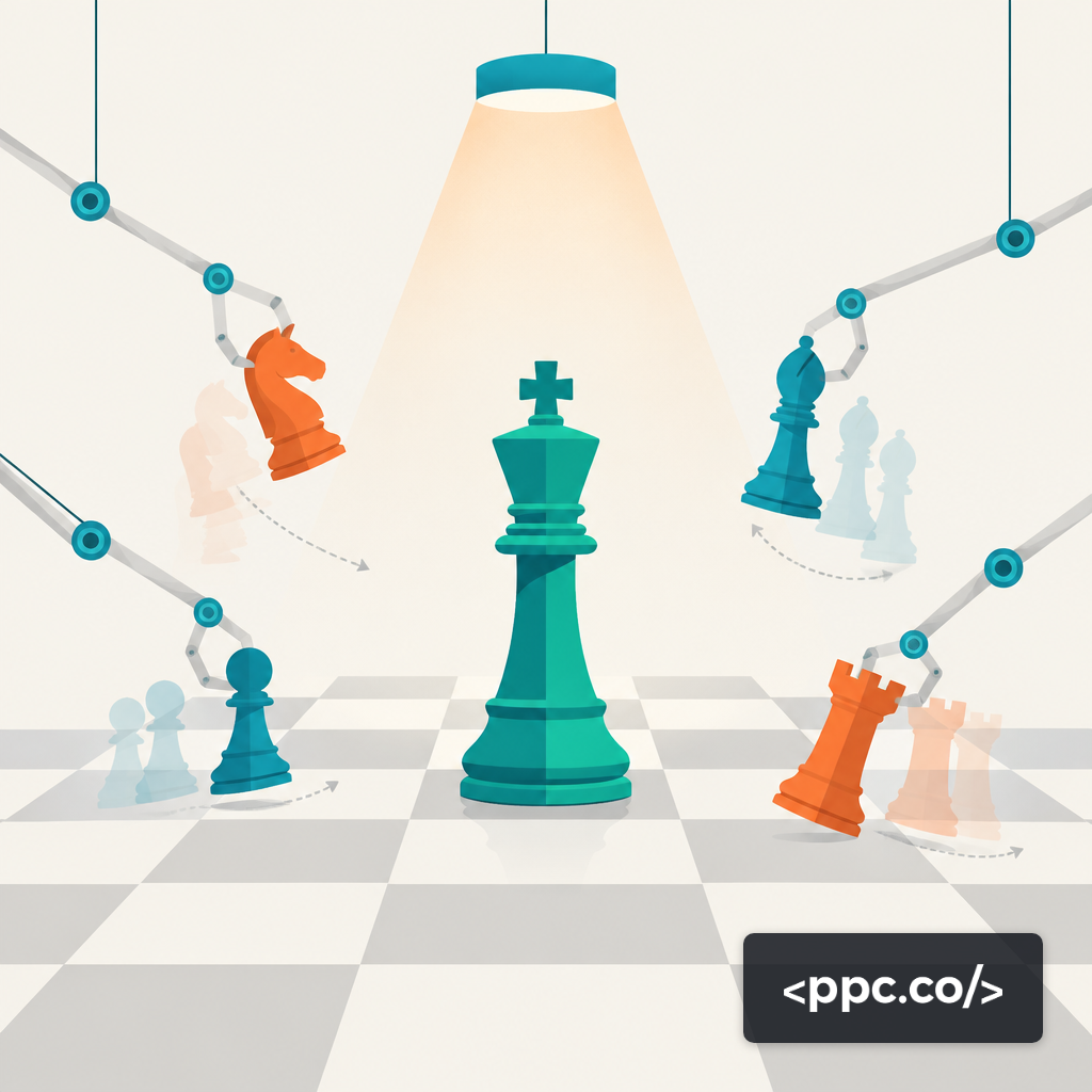 A lone king chess piece standing while other pieces move themselves on the board.