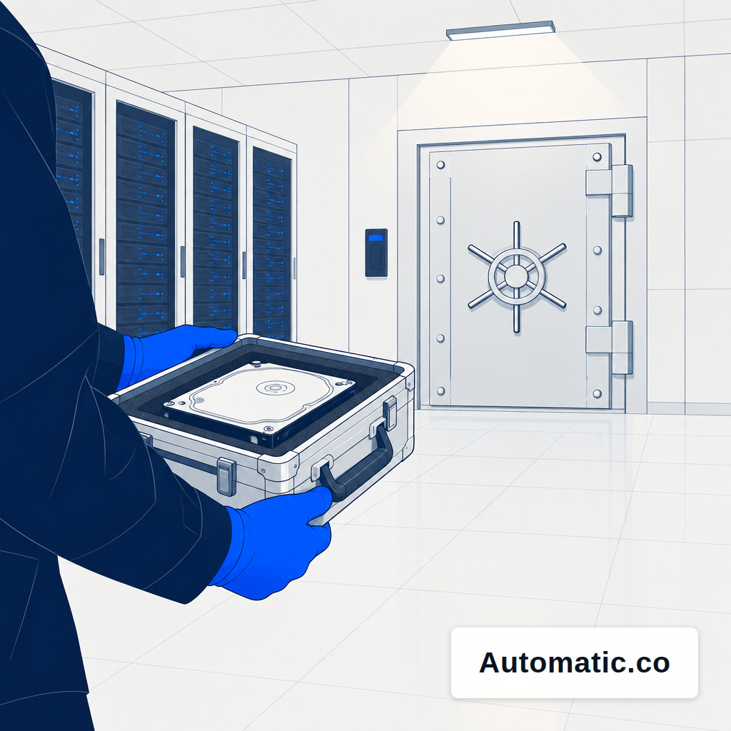 A technician carrying signed media into an air-gapped facility to deliver a model update.