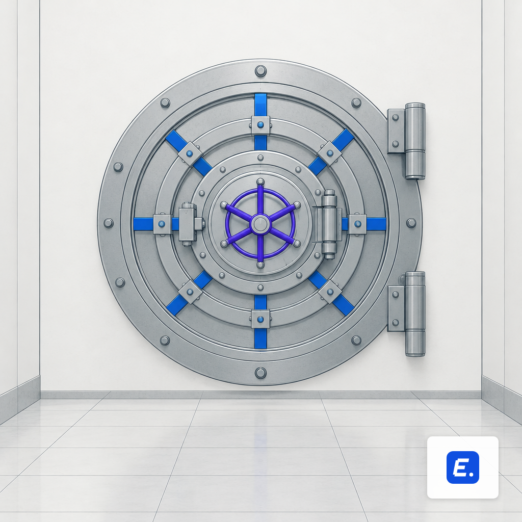 A tiered steel vault door with three nested rings showing different lock mechanisms.