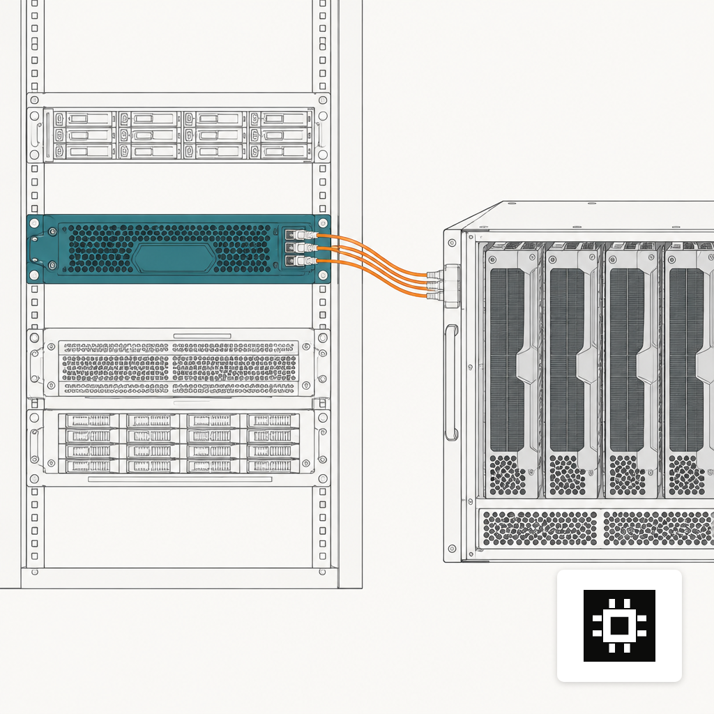 A rack-mounted hardware security module cabled to a GPU server next to it.