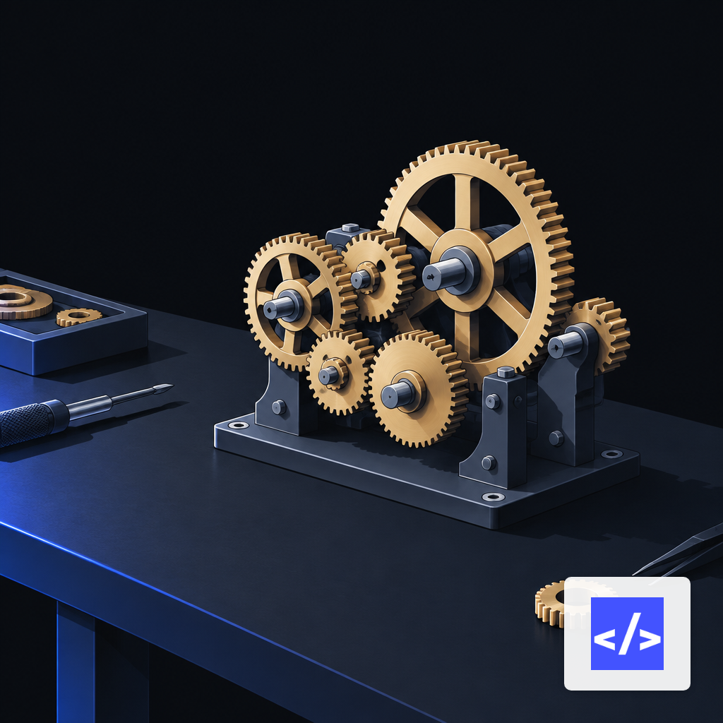 Interlocking brass gears representing portal modules fitting together