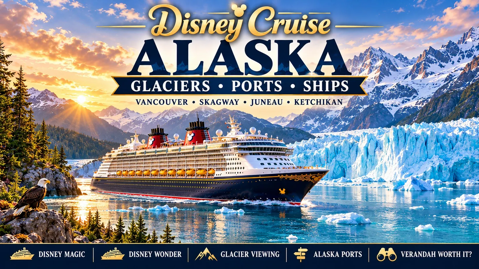 Disney Alaska Cruise guide featuring glaciers, Vancouver, Skagway, Juneau, Ketchikan, Disney Magic and Disney Wonder