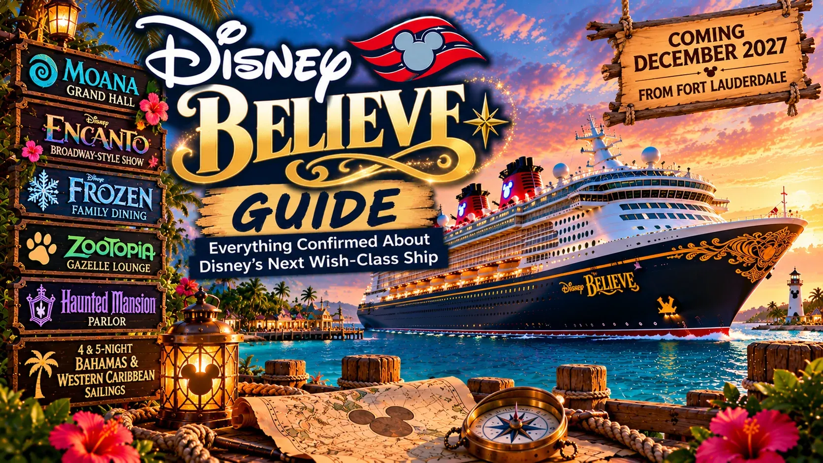 Illustrated Disney Believe preview cover showing the new ship at sea with a 'Coming December 2027' banner.