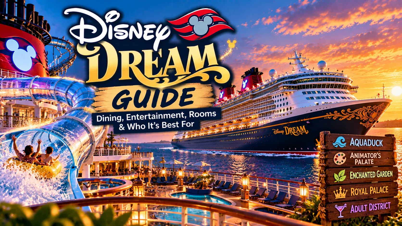 Illustrated Disney Dream Guide cover showing the Disney Dream at sea.