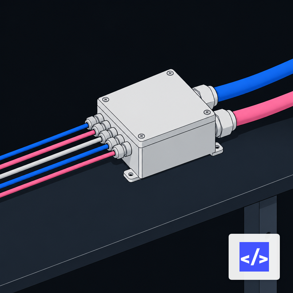 Illustration of a cable junction box on a workbench