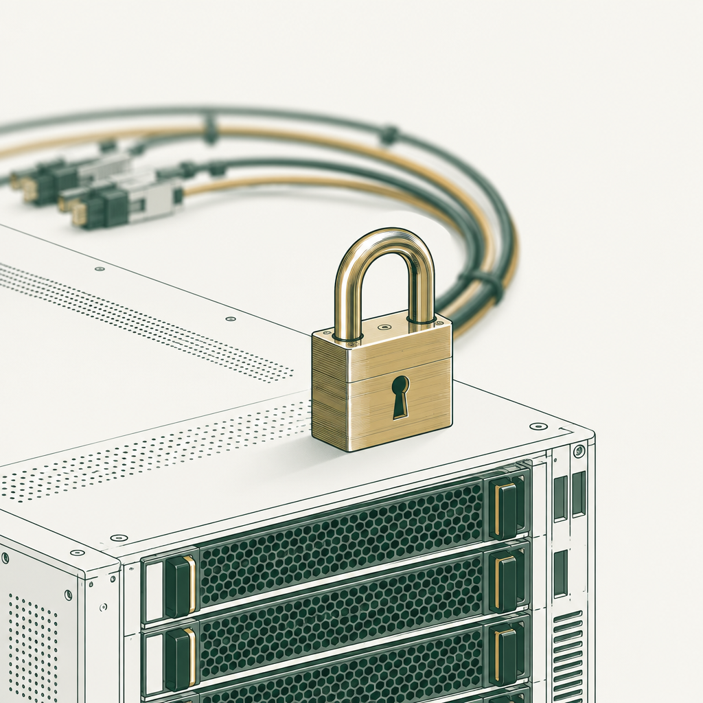 A padlock on top of a GPU server, evoking a self-hosted, perimeter-controlled AI deployment.