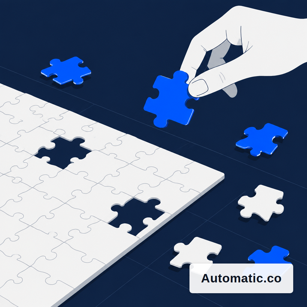 A partially assembled jigsaw puzzle with mismatched pieces being fitted together.