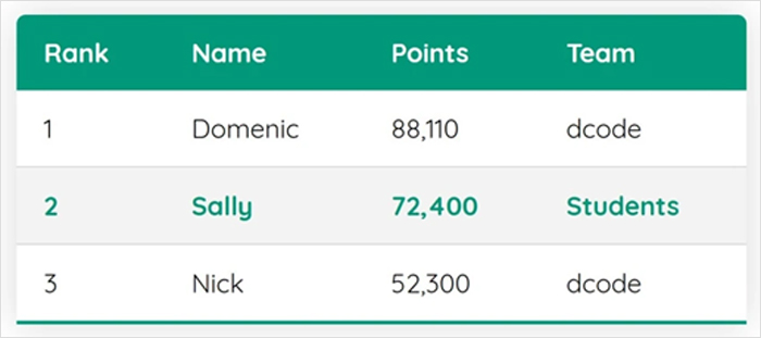 HTML Table Using CSS