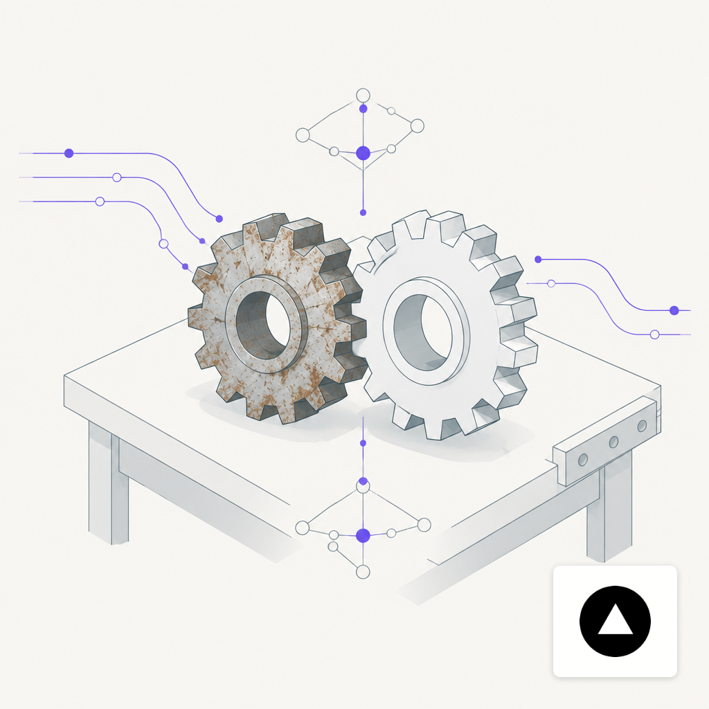 Two mechanical gears meshing together representing a vendor handoff