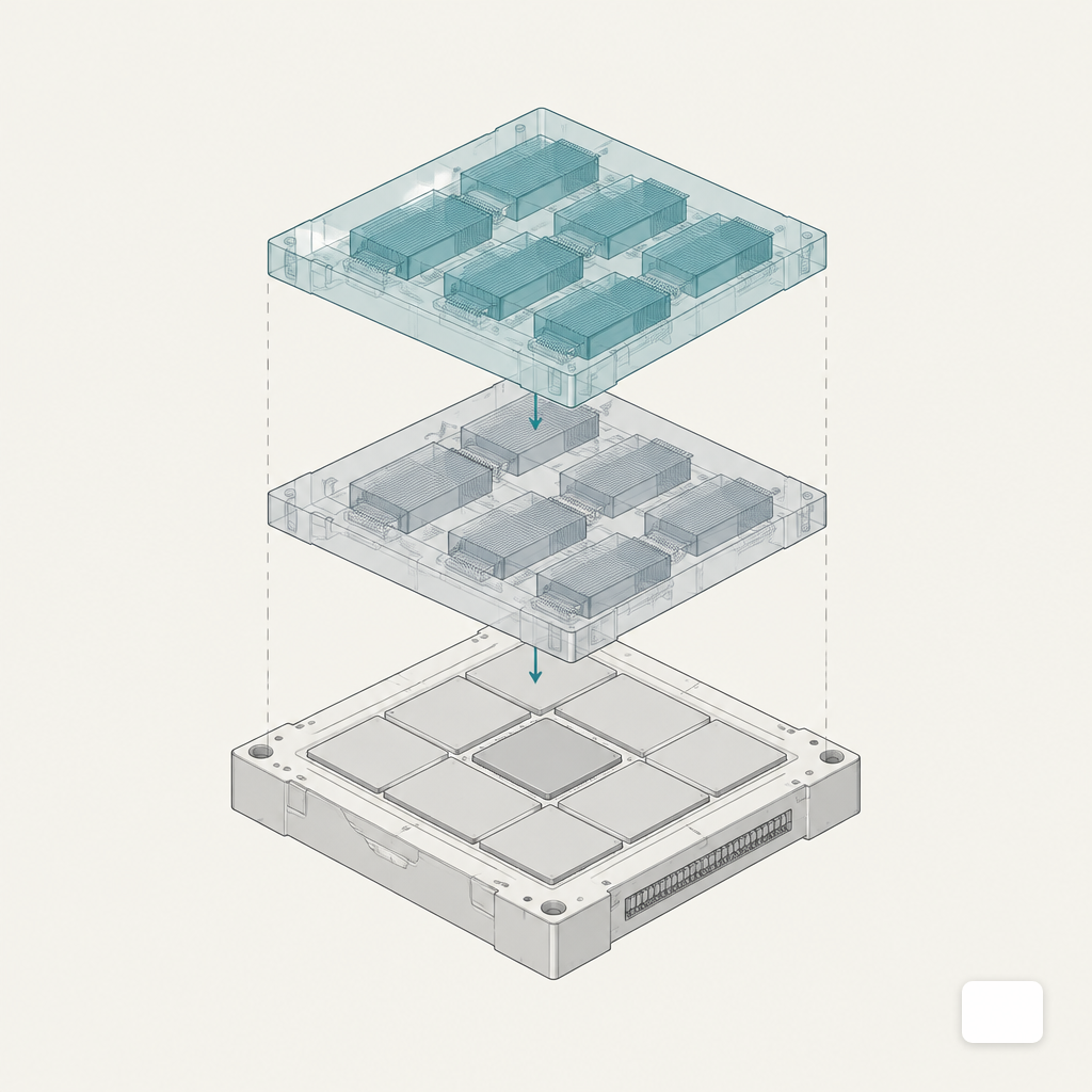 Illustration of small adapter layers aligning over a larger frozen base model.