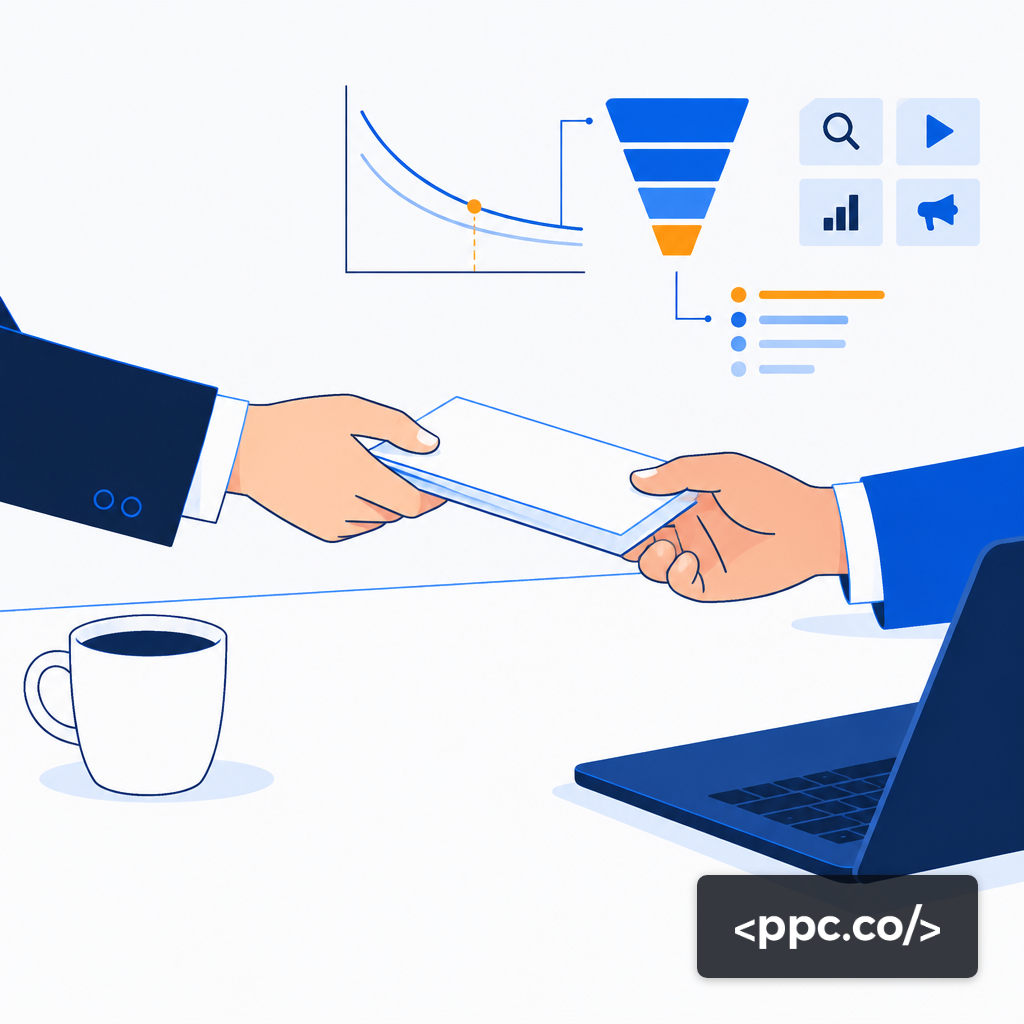 Two people exchanging a paper contract across a conference table
