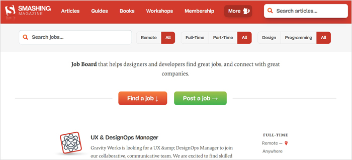 Smashing Jobs - software engineer job boards/web developer job boards - leadings job board