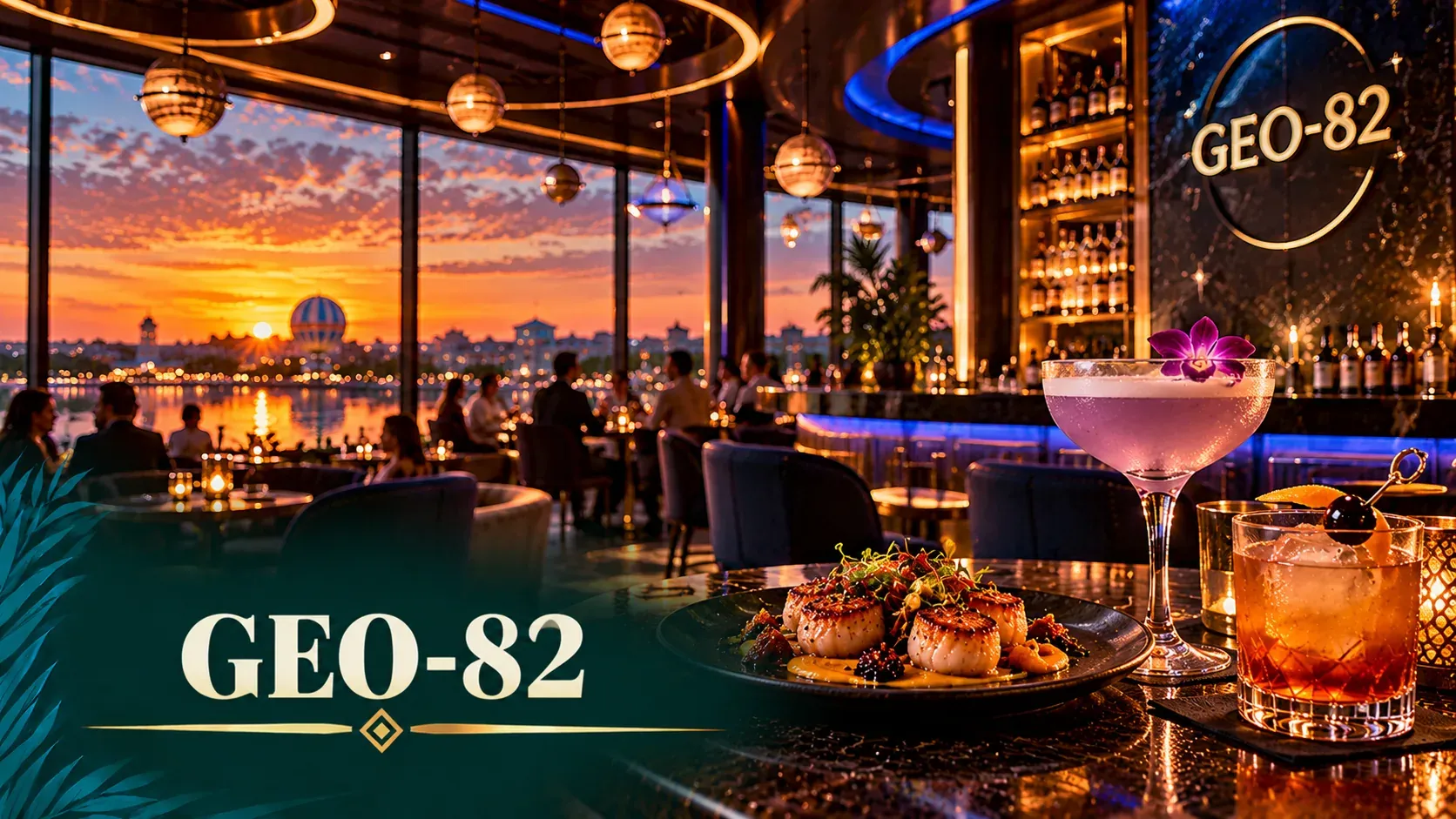 Cinematic illustration of a sleek adults-only cocktail lounge with soft cosmic blue lighting and an elegant cocktail.