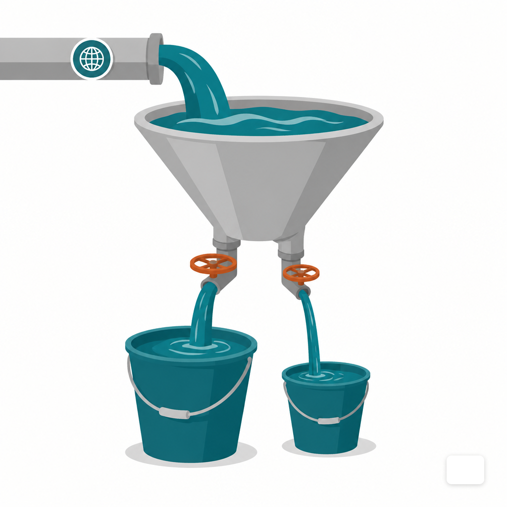 Illustration of anonymous website traffic flowing into two different capture mechanisms sized for their output.