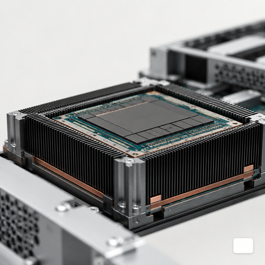 An NVIDIA H100 SXM module seated in its heatsink inside a server chassis